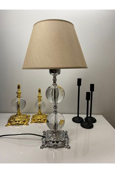 asellus Safderun Series Crystal Glass 2 Ball Lampshade, Chrome Plated (SILVER COLOR) Table Lamp, Lux Lampshade