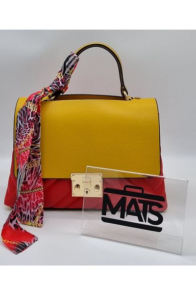 DSN Covered Lockable Scarf Accessory Hand and Shoulder Bag Mustard Red