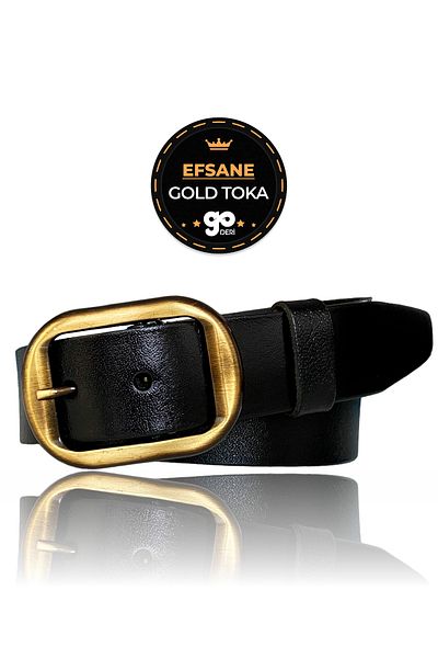 GoDeri 100% γνήσιο δέρμα, Legendary Gold Brushed Buckle, Μαύρη γυναικεία τζιν ζώνη 4 cm=23-brushedgold
