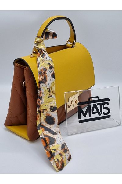 DSN Covered Lockable Scarf Accessory Hand and Shoulder Bag Tan Mustard