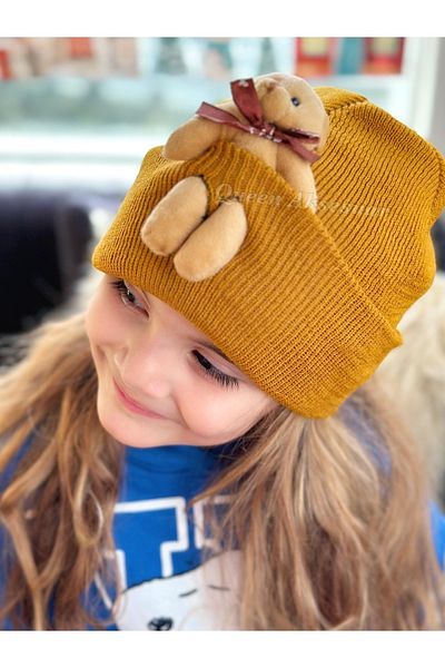 QUEEN AKSESUAR Trend Fashion Special Design Plush Teddy Bear Adult Boys Girls Unisex Kids Bear Hat Beanie Brown