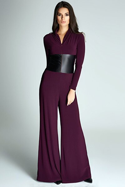 MissKybele Büyük Beden Ispanyol Paça Detaylı Dik V Yakalı Önü Fermuarlı Likra...