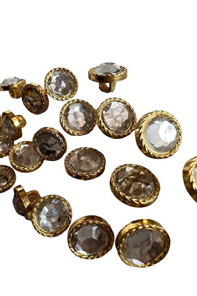 Mothu Merkez Aynalı Gold Kenarı Şeritli 13 Mm Küçük 10 Adet Düğme