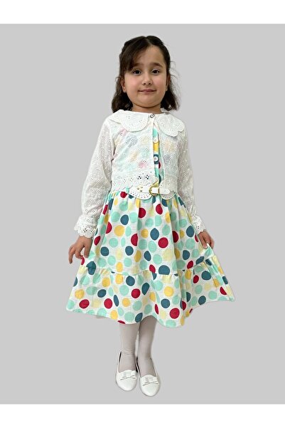 Esterella Rochie pentru fete/ Rochie cu curea cu bolero/Rochie pentru copii fără mâneci cu buline