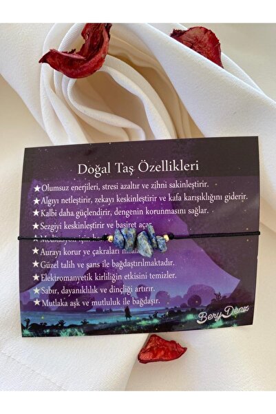 BeryDenz سوار من الحجر الطبيعي المكسور باللون الأسود من اللازورد مع بطاقة