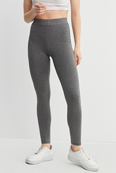 Hanna's by Hanna Darsa Kadın Gri Yüksek Bel Beli Lastikli Örme Tayt