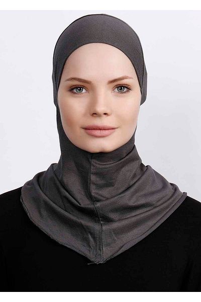 Ecardin Large Hijab Bonnet - Practical Neck Collar Lycra Hijab Women's Ready Flexible Sports Hijab - anthracite
