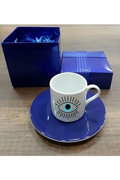 LADİJİTAL BASKI ÇÖZÜMLERİ كوب قهوة تركي على شكل عين الشر باللون الأزرق الداكن...