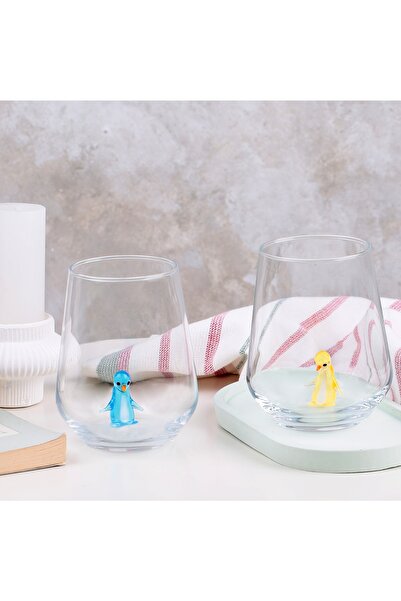 ADAMODART Penguen Cam Figürlü Su Bardağı 6'lı Set