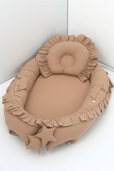 Umaybebek Babynest، سرير نوم للأطفال 0-2 سنة - 100% قطن - كشكش بني
