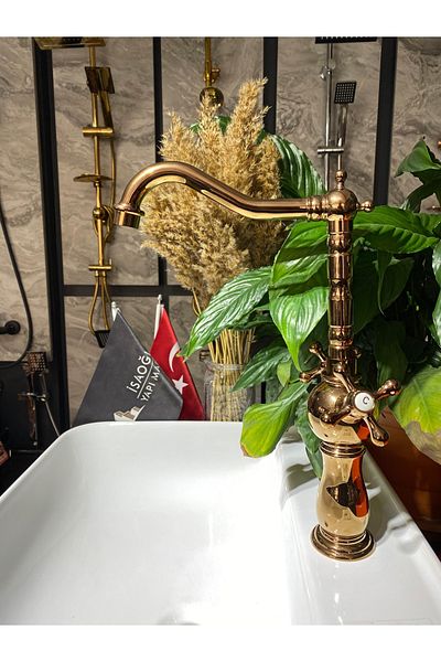 İSAOĞLU YAPI Copper Kitchen Faucet Bronze Rustic Faucet Vintage Model Sink Tap