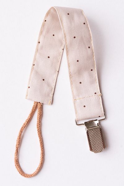 MyVera Mink Polka Dot Pacifier Strap - Fabric Cotton Laced Pacifier Chain - Pacifier Holder