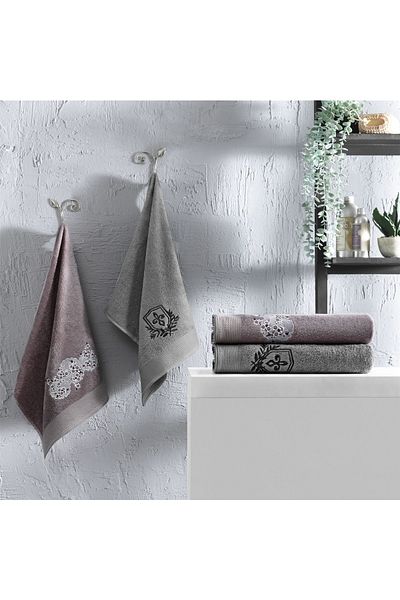 Taç Mild Bamboo Bath Set Plum Anthracite