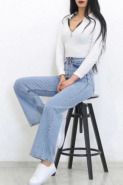 MAKRAS EXCLUSIVE Denim cu talie înaltă din Lycra albastru - Blugi de damă
