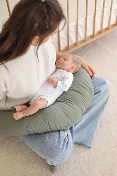 Ninna Kids Linen Breastfeeding and Support Pillow - Greeny