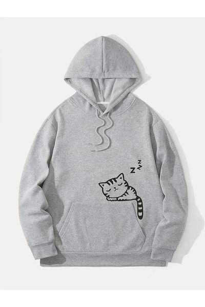 Machetta Φούτερ Unisex Oversize με στάμπα Sleeping Cat - Χοντρό με 3 κλωστές