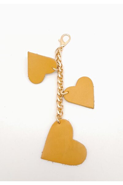 angel çanta aksesuar Mustard Real Leather Heart Ornamental Tassel with Light ...