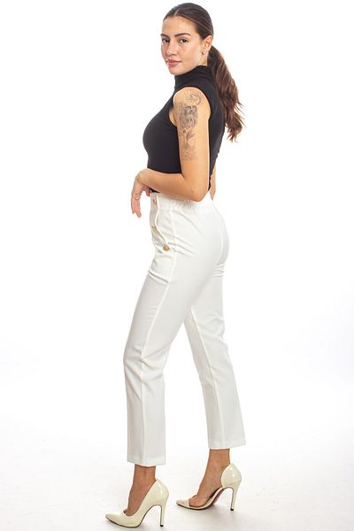 ZARAZA Elastic Waist Button Detailed Trousers