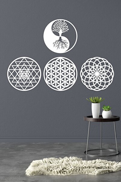 Flower of Life, Sri Yantra, Torus and Yin Yang Set of 4 Wall Table
