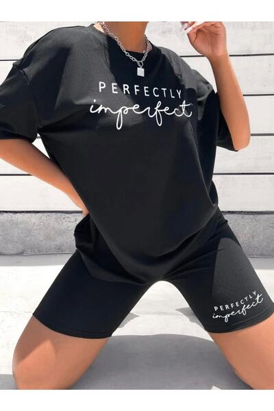 AFROGİYİM Women's Oversize Perfect Printed T-shirt Tights Set