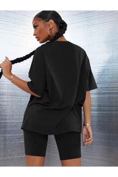 AFROGİYİM Women's Oversize Unprinted Plain T-shirt Tights Set