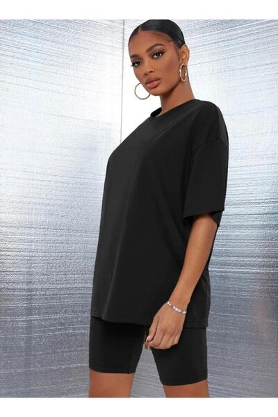 AFROGİYİM Women's Oversize Unprinted Plain T-shirt Tights Set