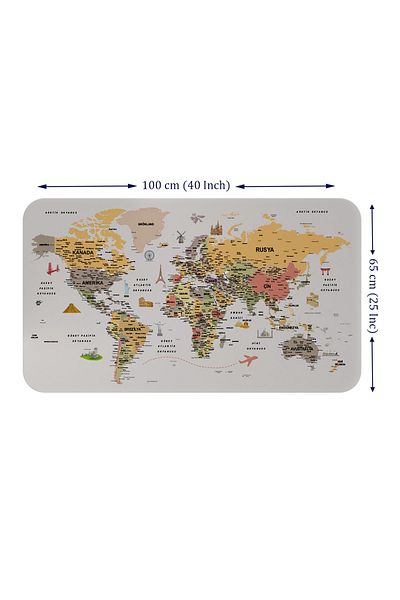 dericom Turkish Educational World Map - Atlas Wall Sticker with Country and Capital Detail