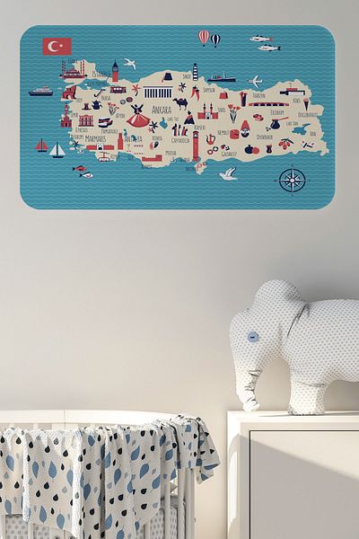 dericom Türkiye Map - Educational and Instructional Decorative Children's Room Wall Sticker