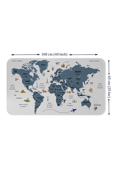 dericom Turkish Educational World Map - Atlas Wall Sticker with Country and Capital Detail