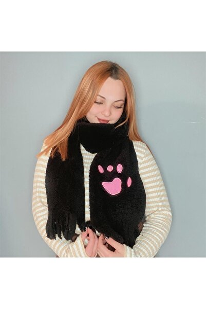 DÜKKAN DESİGN Siyah Pati Peluş Atkı