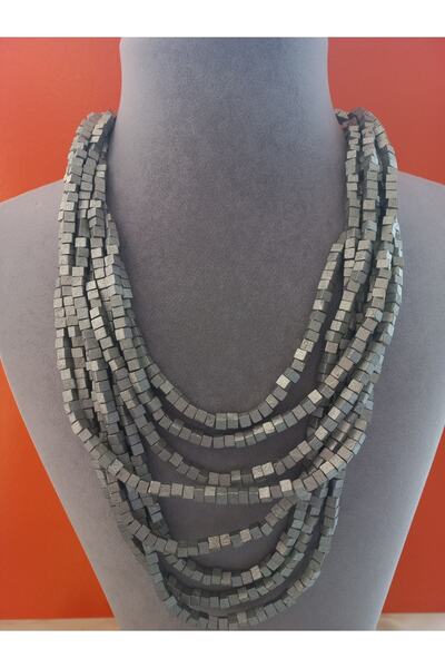 İPAR AKSESUAR 8 Sıra Bambu Silver Ahşap Çoklu Kolye