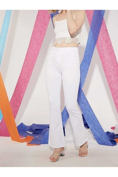 geenz manifacture Flared Leg White Jeans Power Lycra High Waist Jean