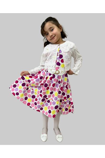 Esterella Rochie pentru fete/ Rochie cu curea cu bolero/Rochie pentru copii fără mâneci cu buline