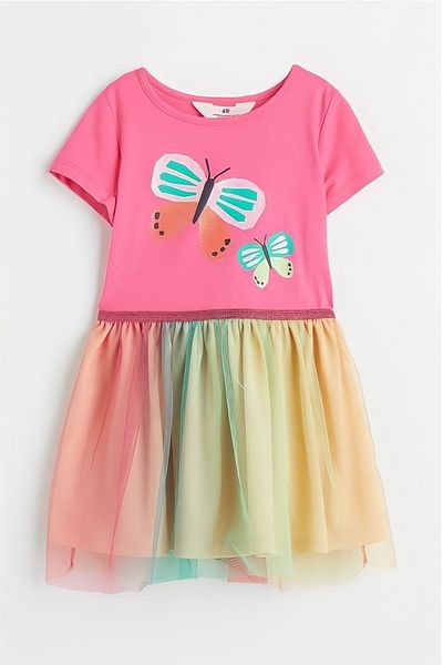Pink Hippo Kids Girl's Skirt Multicolored Butterfly Printed Tulle Dress on the Front