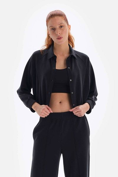 Dagi Schwarze Damenjacke mit Knöpfen aus Cupro