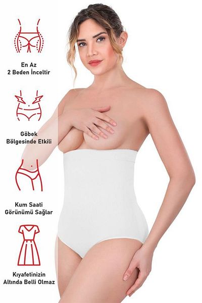 by İGP Corset alb cu talie înaltă pentru femei, cu capse în partea de jos