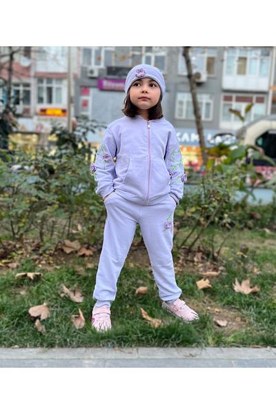 MELODY Lilac Color Floral Motif Tracksuit Set