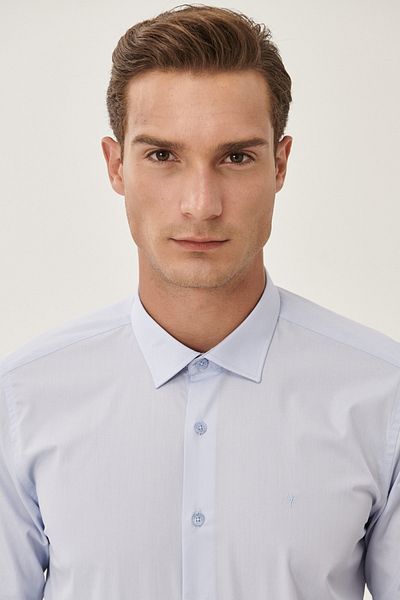 AC&Co / Altınyıldız Classics Ανδρικό γαλάζιο πουκάμισο Easy-Iron Slim Fit Slim Fit Classic βαμβακερό γιακά