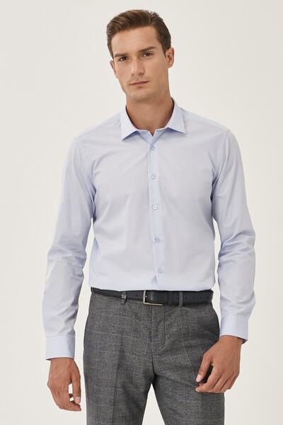 AC&Co / Altınyıldız Classics Cămașă din bumbac cu guler clasic pentru bărbați, albastru deschis, ușor de călcat