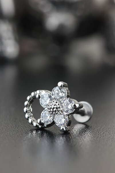 Valhalla 316l Cerrahi Çelik Kıkırdak Tragus Helix Zirkon Taş Labret Çiçek Pie...