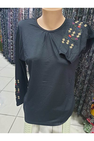 sercan konfeksiyon Women's Combed Cotton Sleeve Elastic Embroidered Blouse