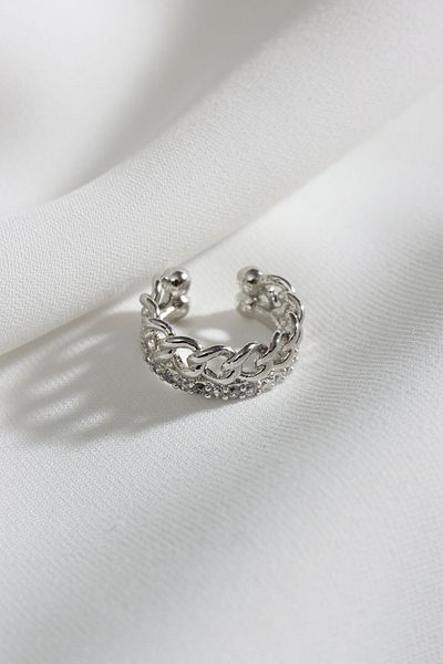 Süspüs Accessories Two Rows Jewelled Single Compression Silver Cartilage Earrings