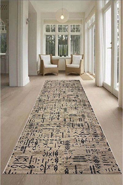 Dinarsu Embossed Anti-Slip Base Washable Gel Cutting Carpet Runner Scandinavian Beige