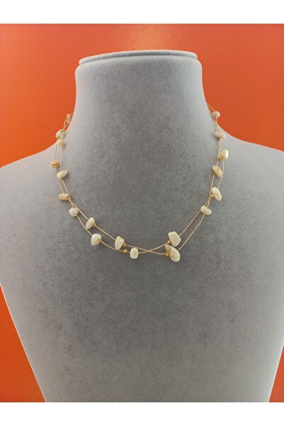 İPAR AKSESUAR الذهب أم اللؤلؤ سلسلة الحجر الطبيعي قلادة
