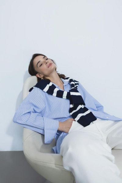 DeFacto Oversize Fit csíkos hosszú ujjú poplin 100% pamut ing