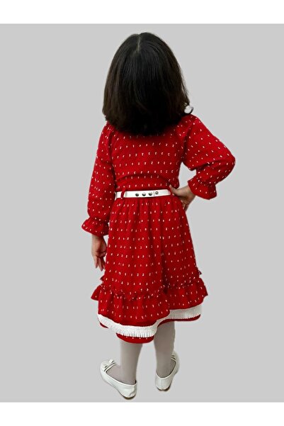 Esterella Κοριτσίστικο φόρεμα πουά με ζώνη/Μακρυμάνικο φόρεμα για κορίτσια