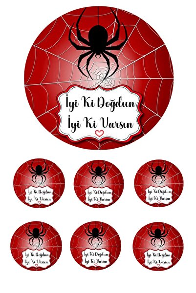 Pasta9 Yenilebilir Pasta Resmi Örümcek Modeli 6-8-10 Kişilik Pastaya Uygun 16 Cm