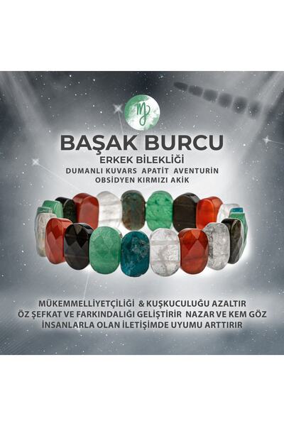 Deniz Doğal Taş Sertifikalı Başak Burcu Doğal Taş Geniş Kesim Erkek Bileklik