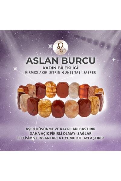 Deniz Doğal Taş Sertifikalı Aslan Burcu Doğal Taş Geniş Kesim Kadın Bileklik