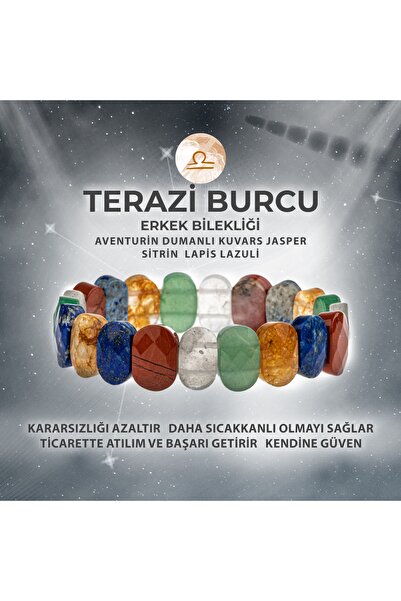 Deniz Doğal Taş Terazi Burcu Doğal Taş Geniş Kesim Erkek Bileklik